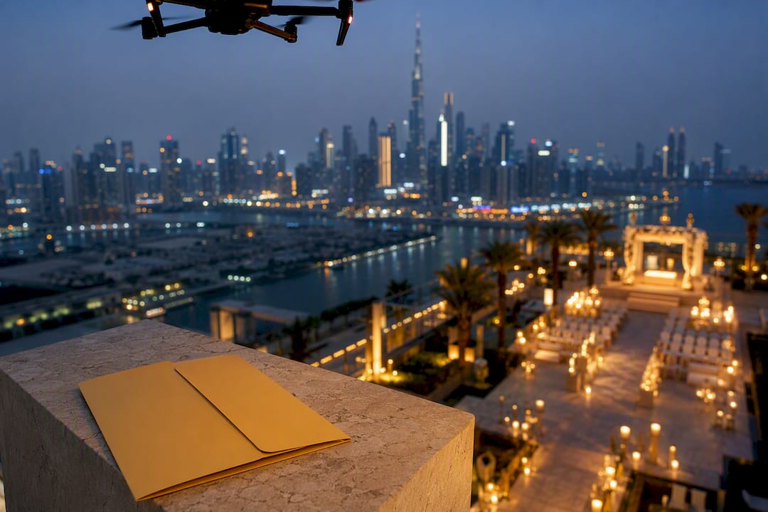 Drone filming a Dubai wedding venue