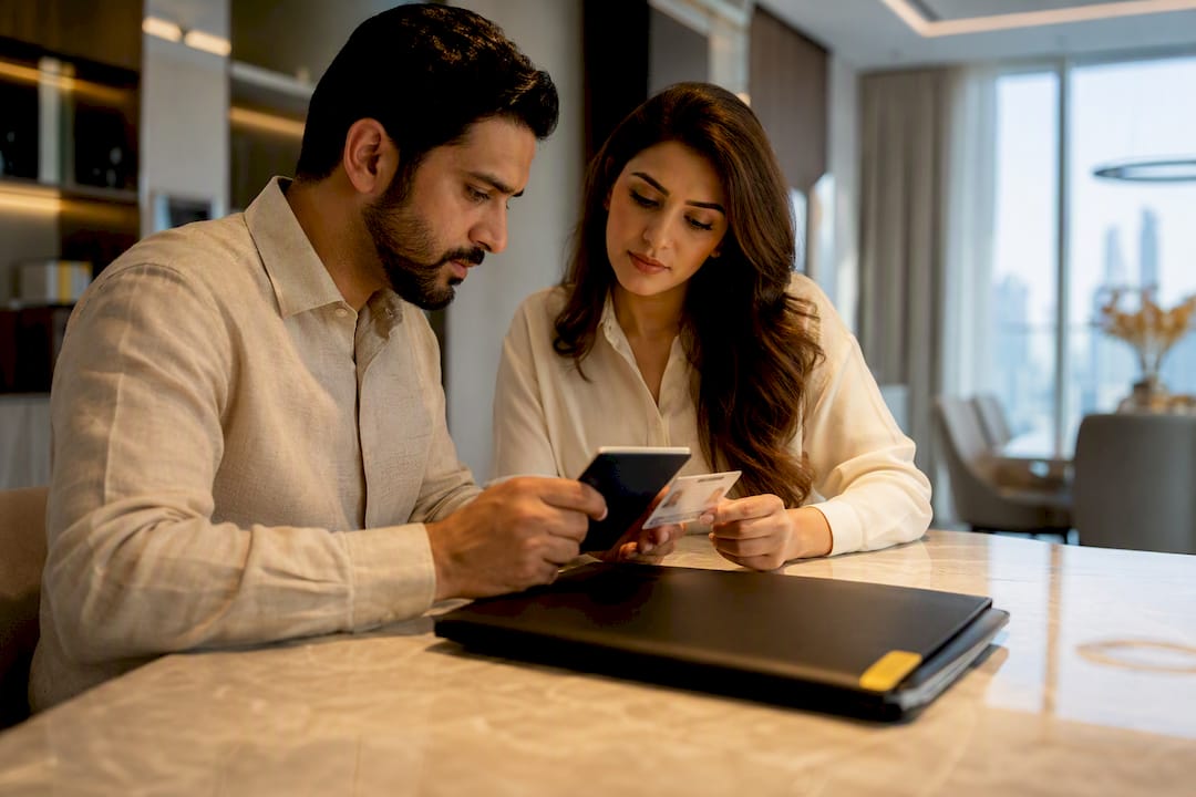 Couple preparing UAE spouse sponsorship documents