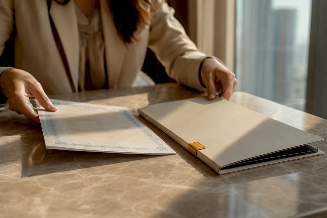 Attested marriage certificate beside translation folder