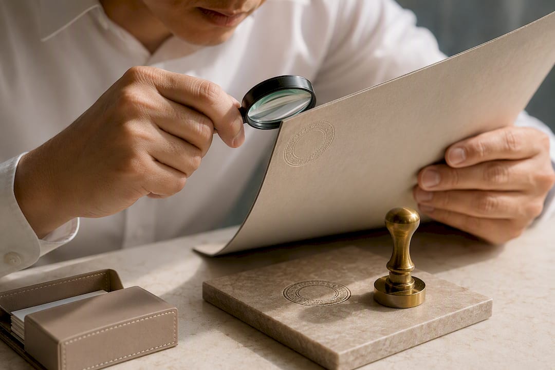 Verifier examining a translator seal