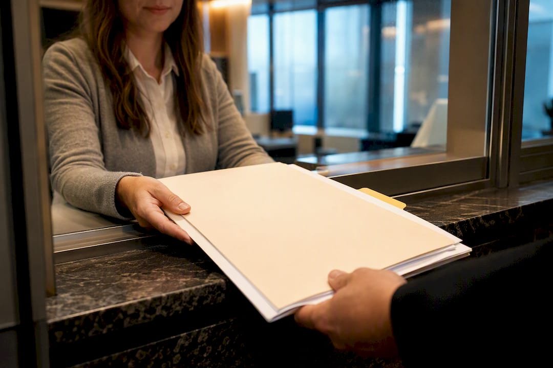 Marriage certificate package at Canadian records counter