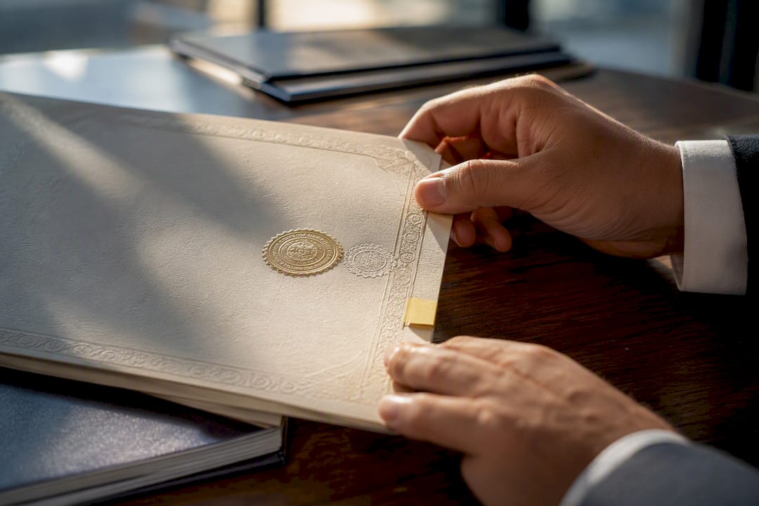 Marriage certificate with authentication marks