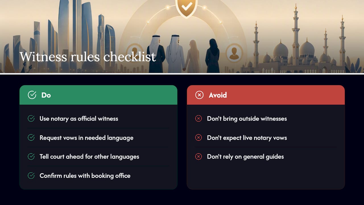 What Abu Dhabi Law Says About Witnesses at a Civil Wedding — overview diagram