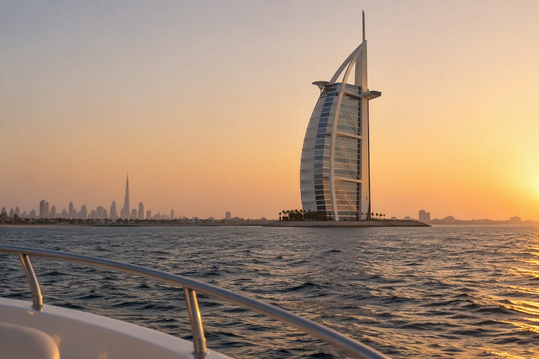 Burj Al Arab seen from coastal yacht