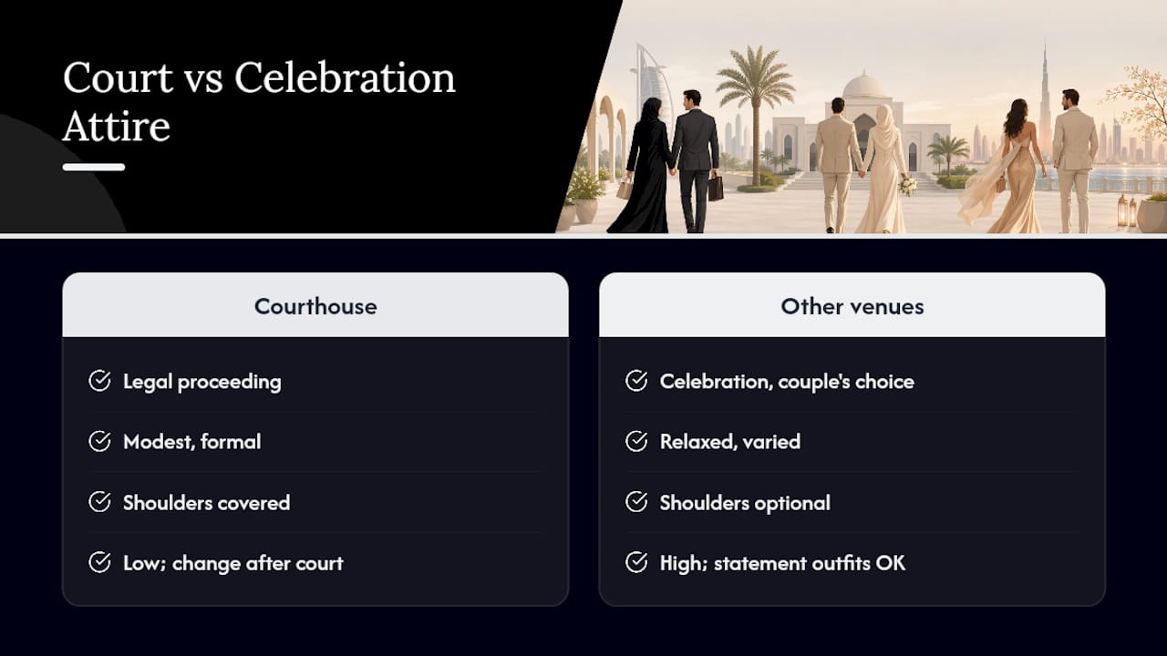 Comparison of courthouse and celebration attire