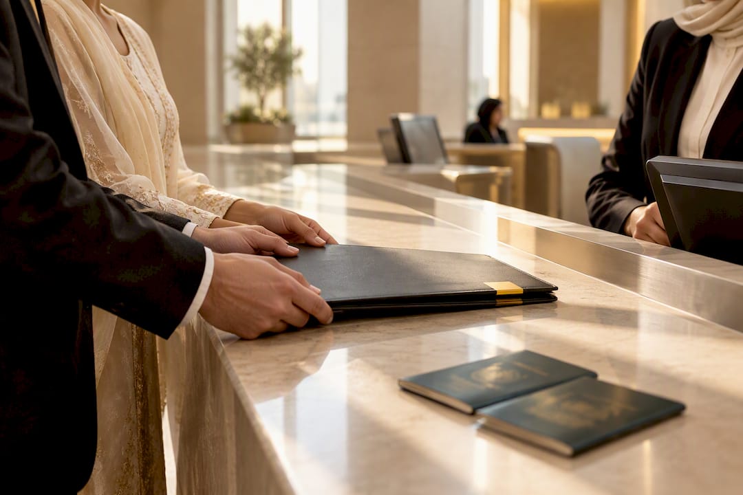 Couple submitting marriage certificate for attestation