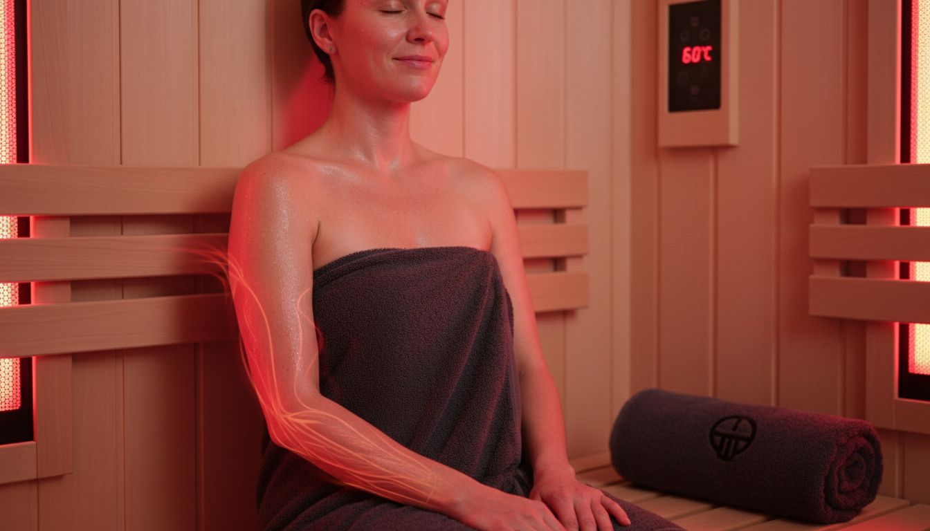 Person experiencing infrared sauna heat therapy