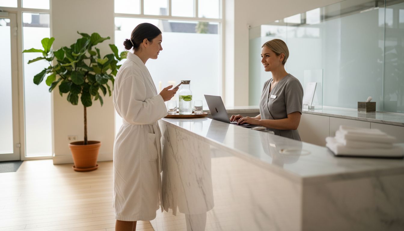 Guest checking in at Copenhagen spa lobby
