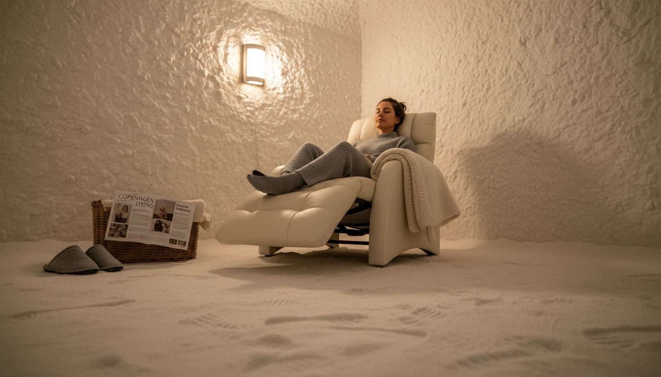 Kvinde nyder en afslappende stund i et saltrum