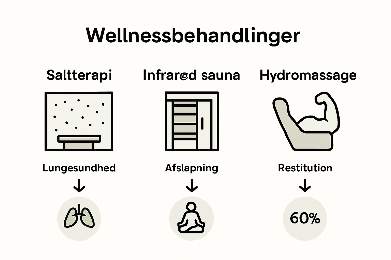 Grafikken giver dig et hurtigt overblik over forskellene mellem behandlingerne på wellnesscentret.