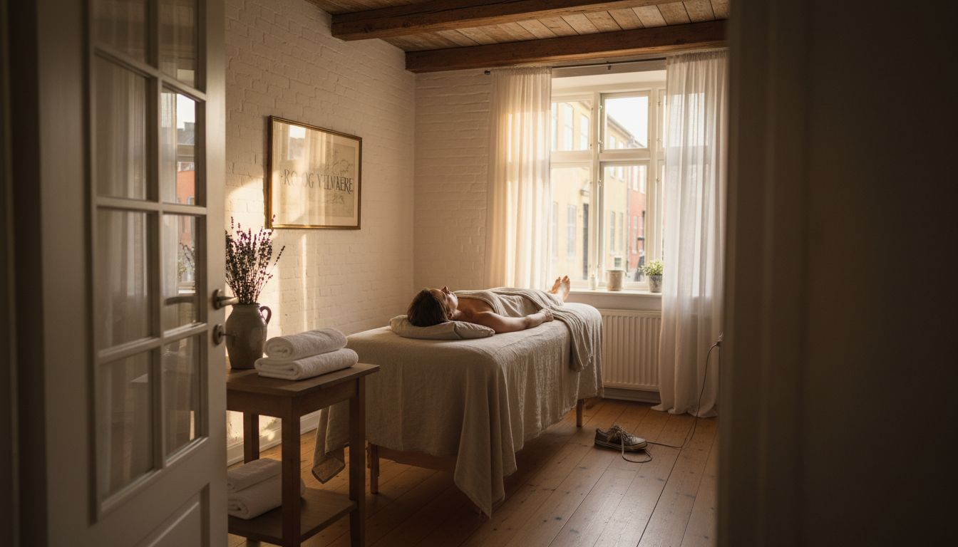 En gæst nyder roen og forkælelsen på et dansk wellness-center.