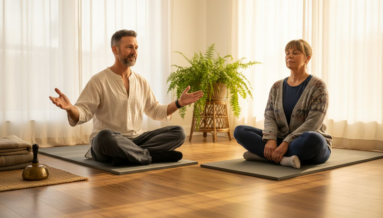 En terapeut guider deltagerne gennem en mindfulnesstræning