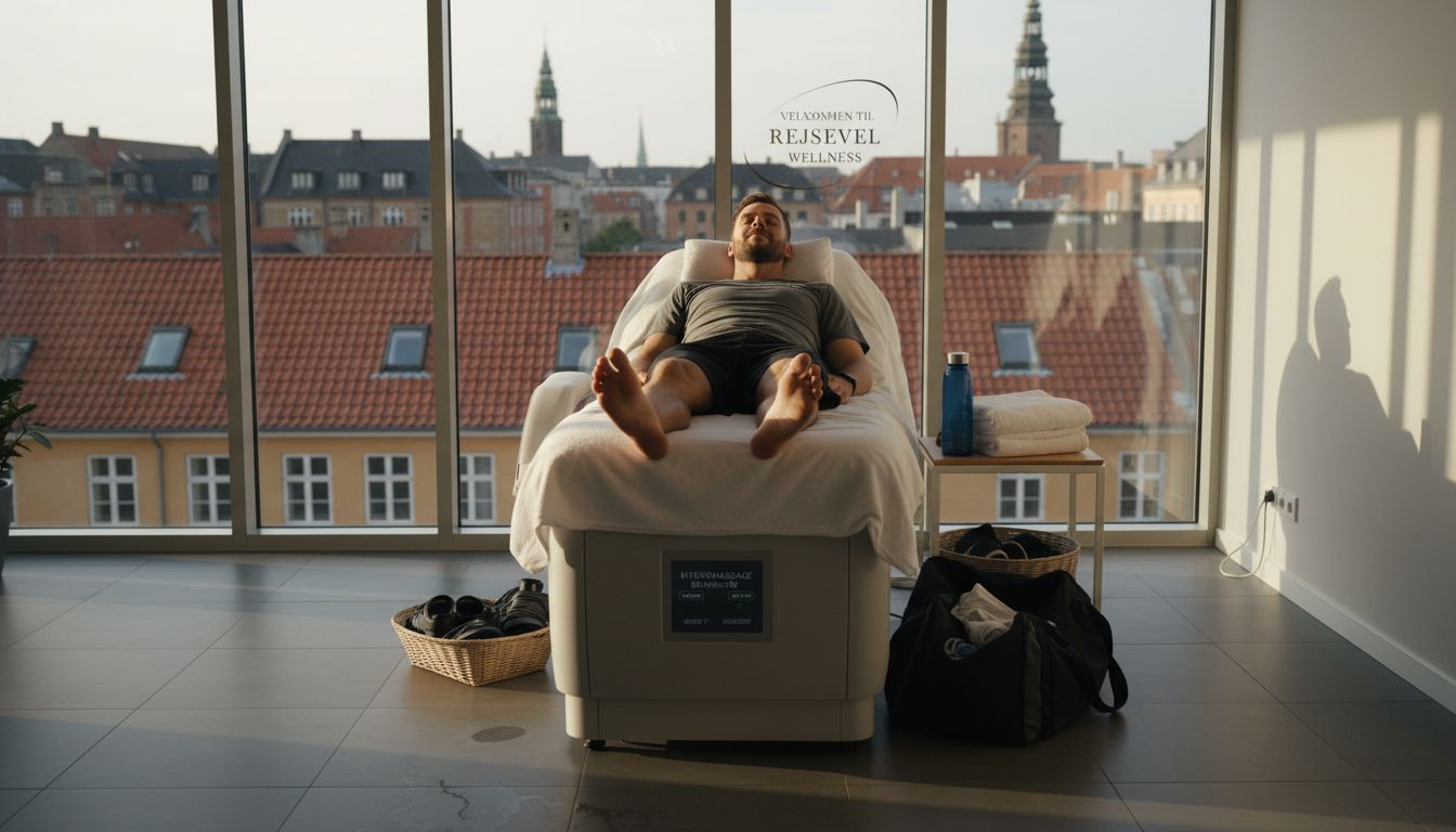 Efter træning nyder en mand at slappe af på en hydromassageseng.