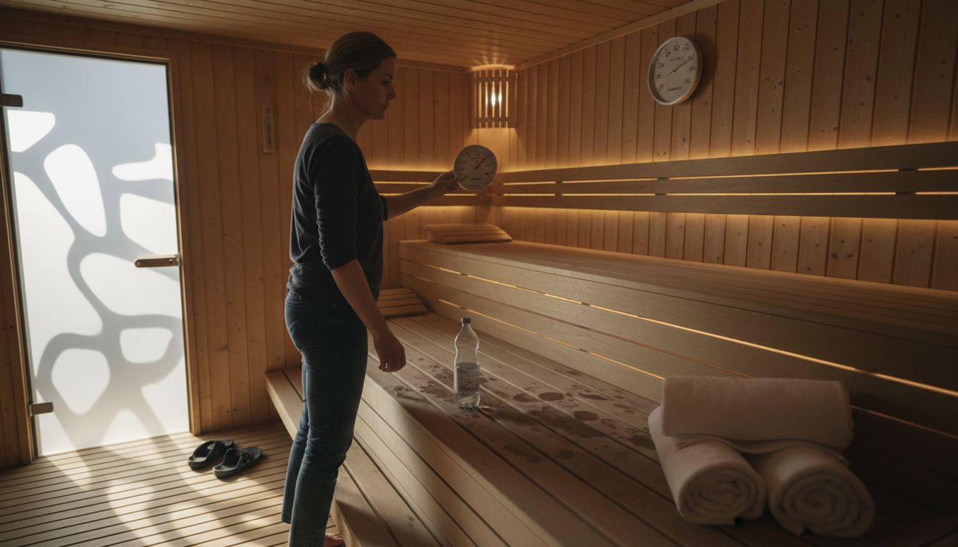 Kvinde justerer varmen i saunaen for at skabe den perfekte stemning.