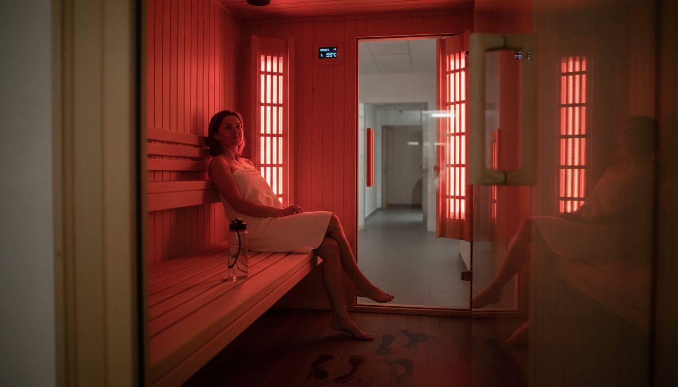 En kvinde nyder roen og varmen i en infrarød sauna