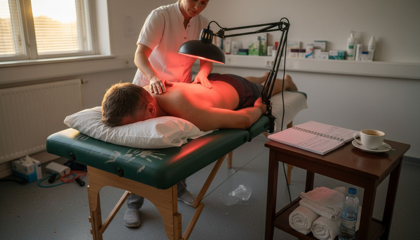 Mand modtager infrarød behandling som led i terapi