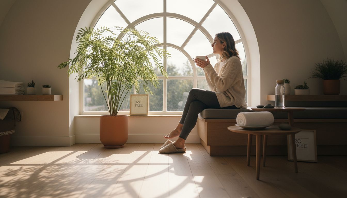 Kvinde nyder roen og velværet på et afslappende wellness-center