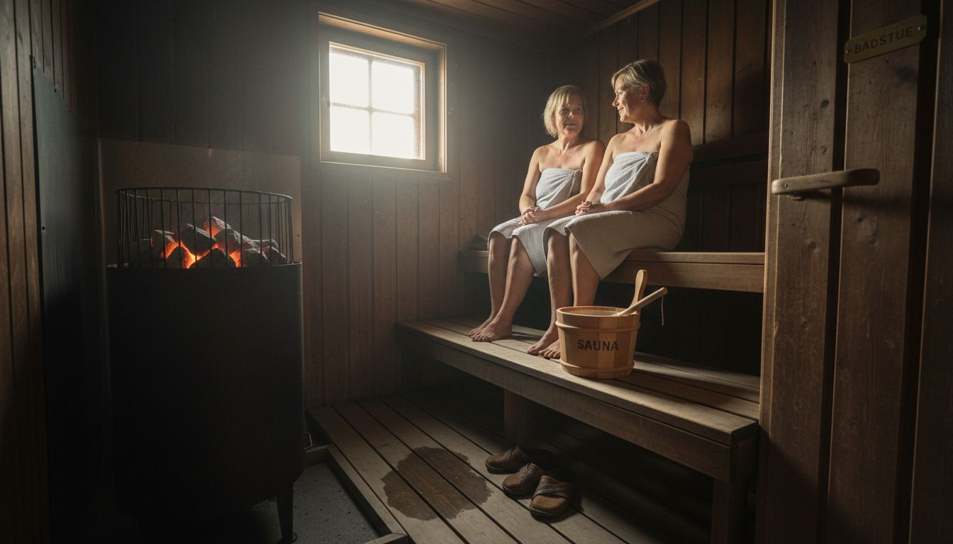 To kvinder slapper af og nyder en ægte finsk saunaoplevelse sammen.