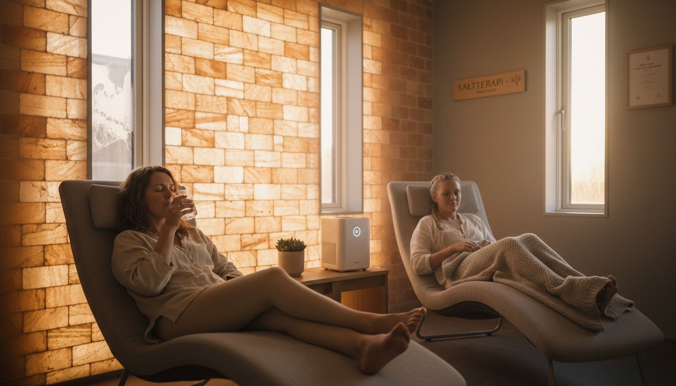 Kvinder nyder en afslappende stund i et saltterapirum