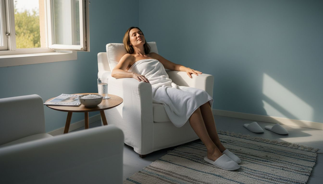 Kvinde nyder en afslappende stund i spaen for at slippe af med stress og finde ro.