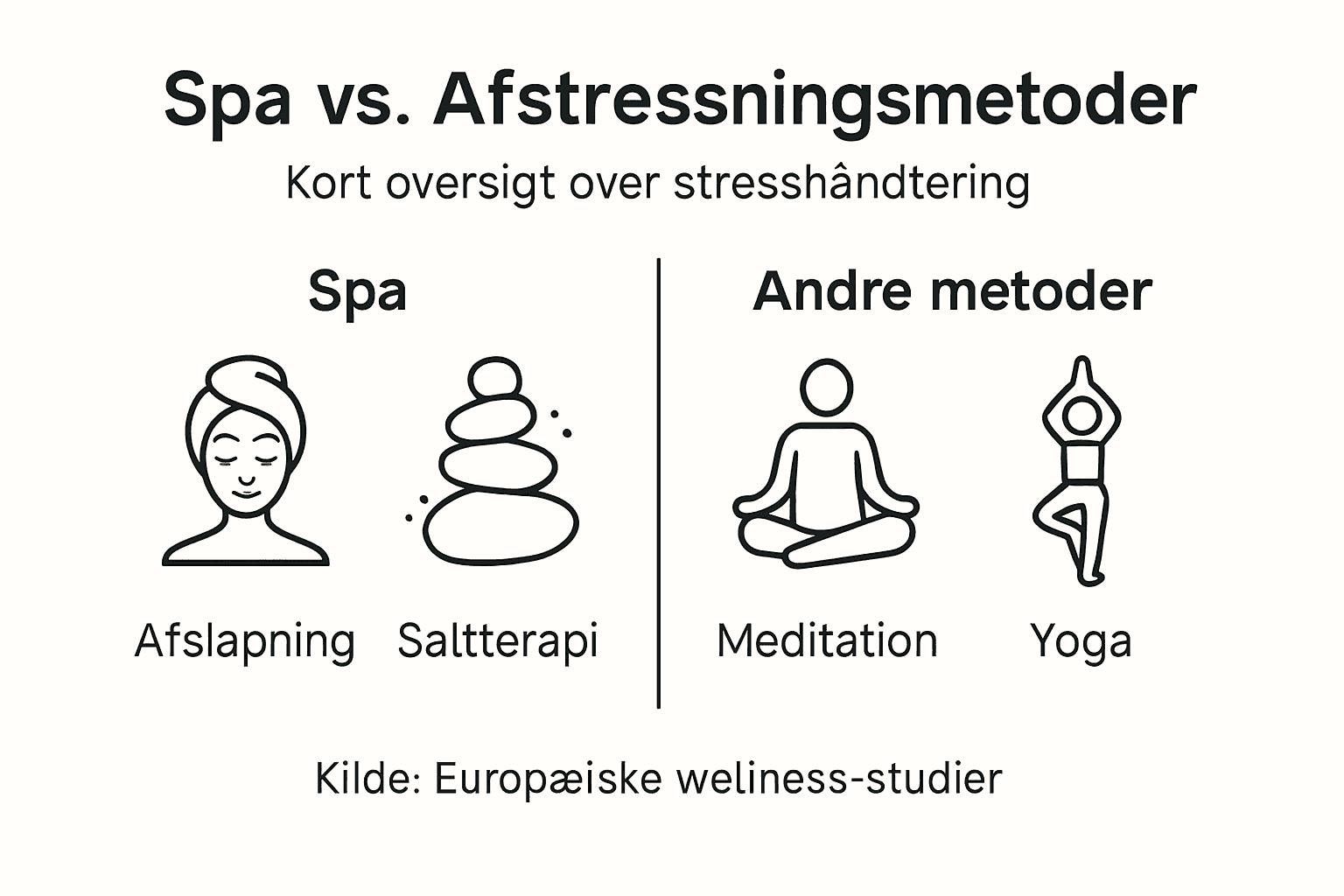 Se vores infografik, hvor vi sætter spaoplevelser og forskellige afstressningsteknikker op mod hinanden.
