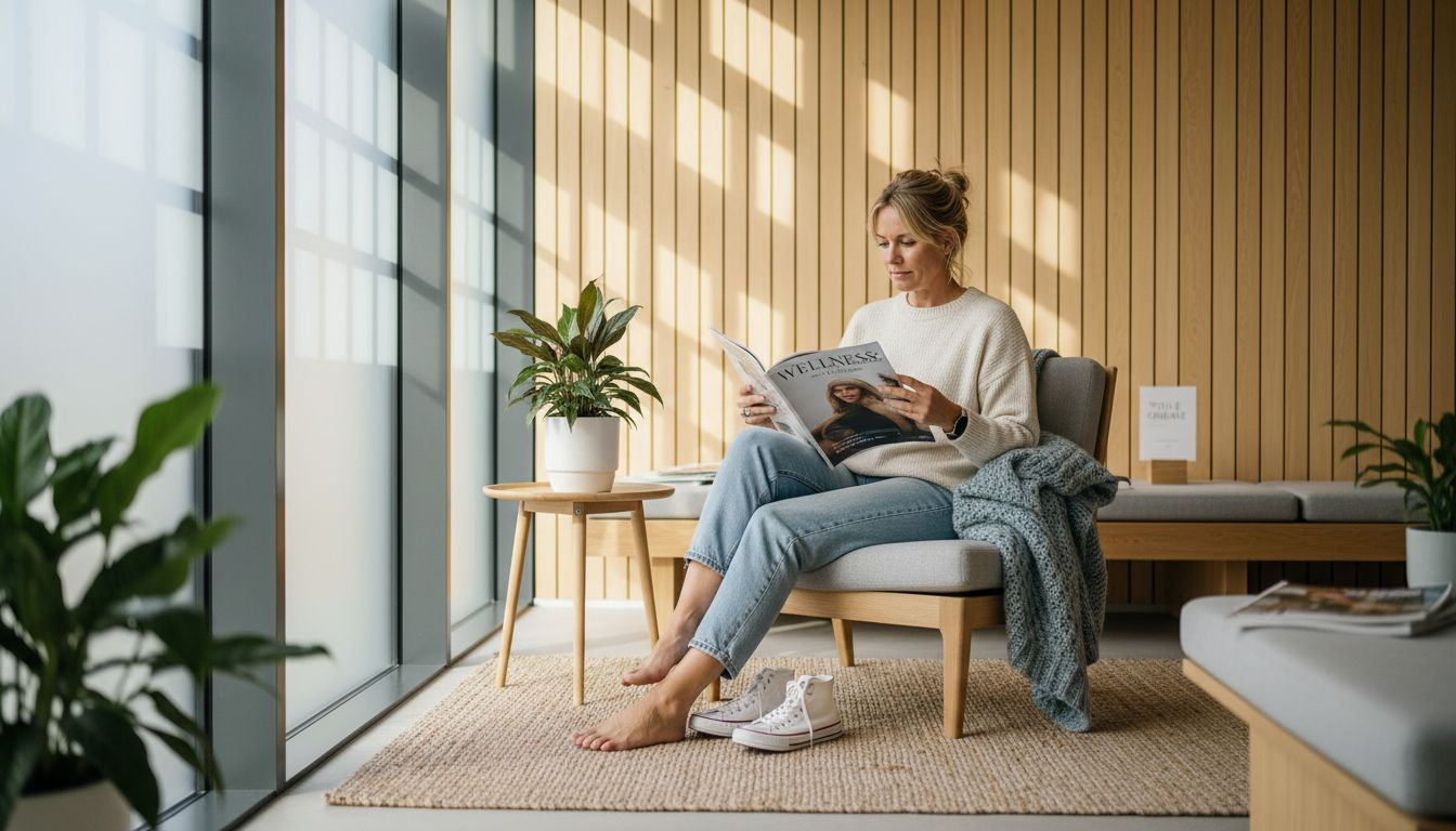 Kvinde nyder en afslappende stund i en hyggelig wellness-lounge