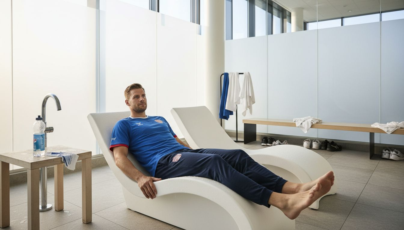 Sportsudøver nyder en afslappende stund i hydromassage-loungen