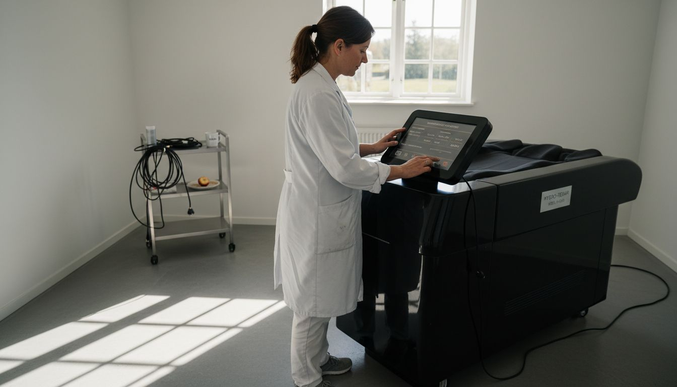 En tekniker justerer indstillingerne på en hydromassagebriks.