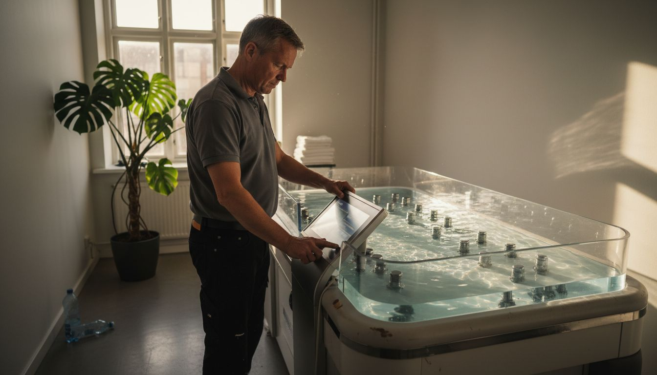 En tekniker er i gang med at justere indstillingerne på en hydromassagebriks.