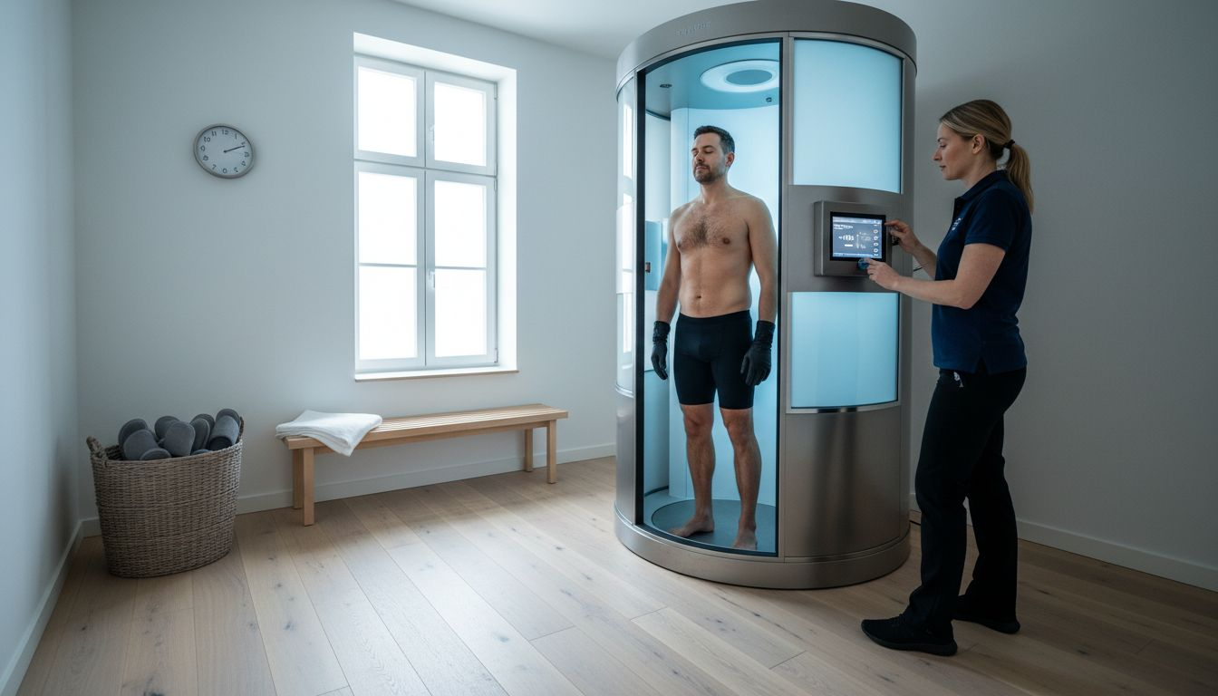 En klient får behandling i en kryoterapikapsel