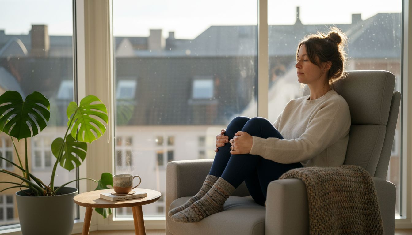 Kvinde arbejder som terapeut i sin praksis midt i byen