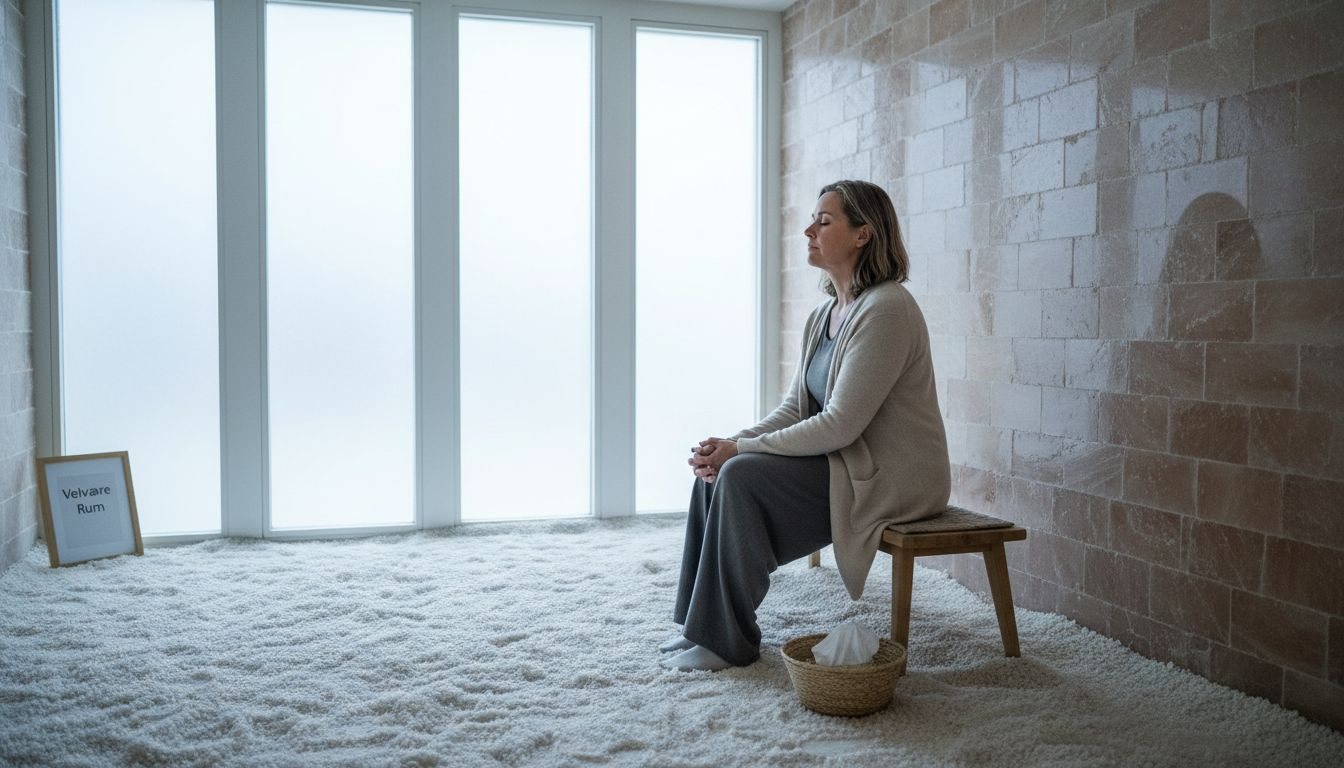 En kvinde nyder en afslappende stund i et saltterapirum i København.