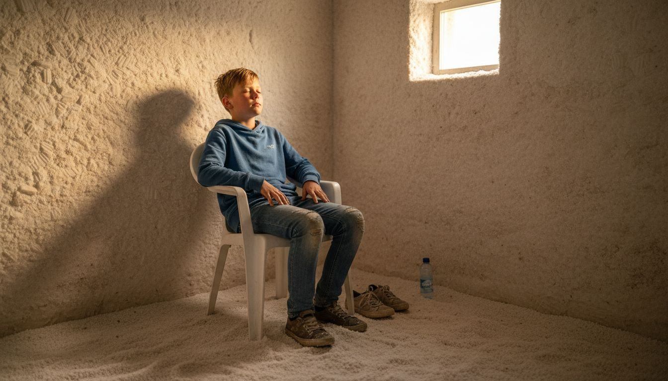 Dreng slapper af i et saltterapirum