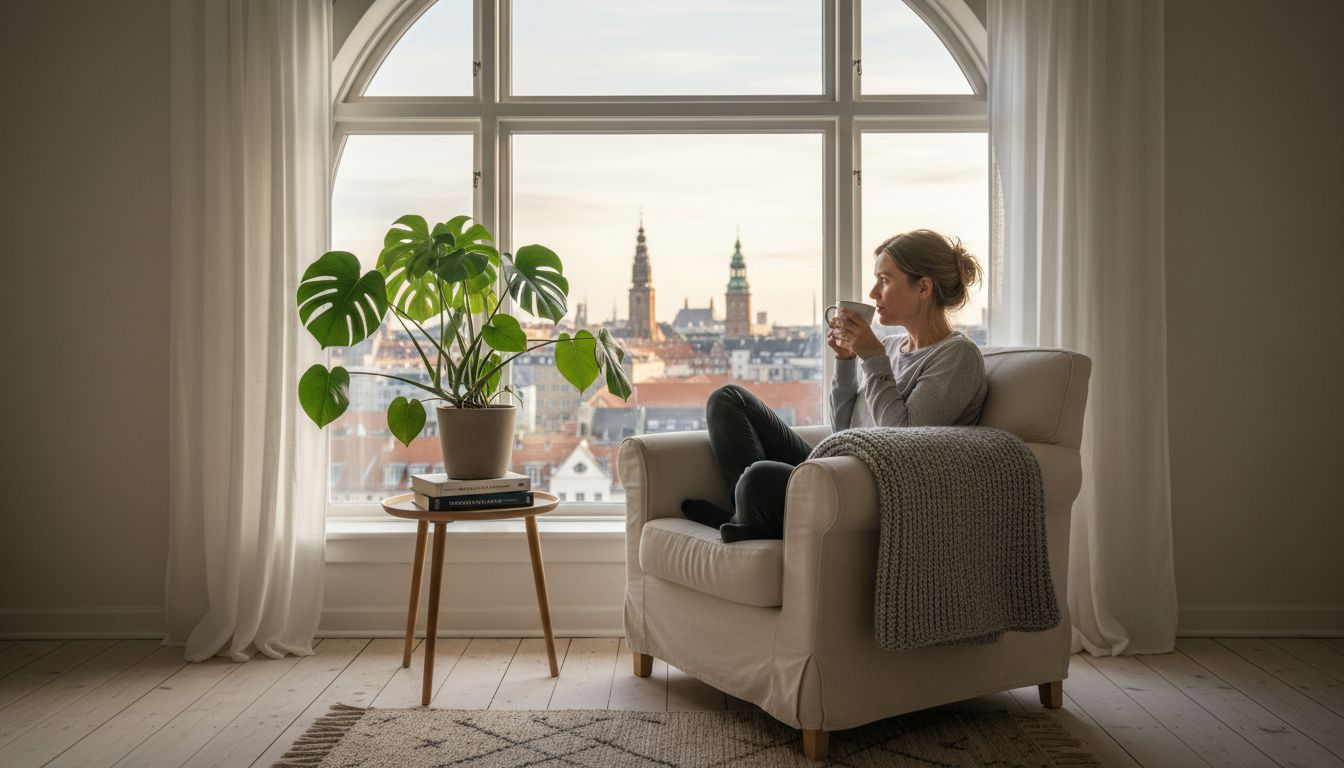 Kvinde nyder en kop te i sin lejlighed i København