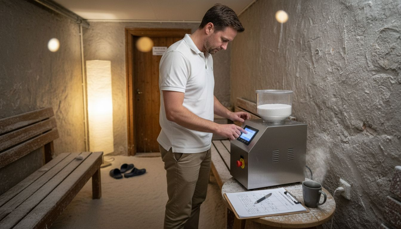 En tekniker gør klar til tør saltterapi i behandlingsrummet.