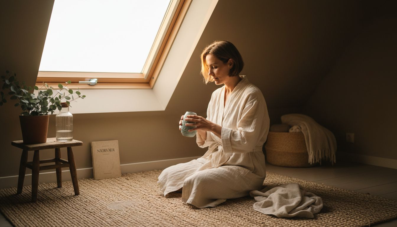 Kvinde tager sig tid til velvære med en saltinhalator som en del af sin daglige rutine.