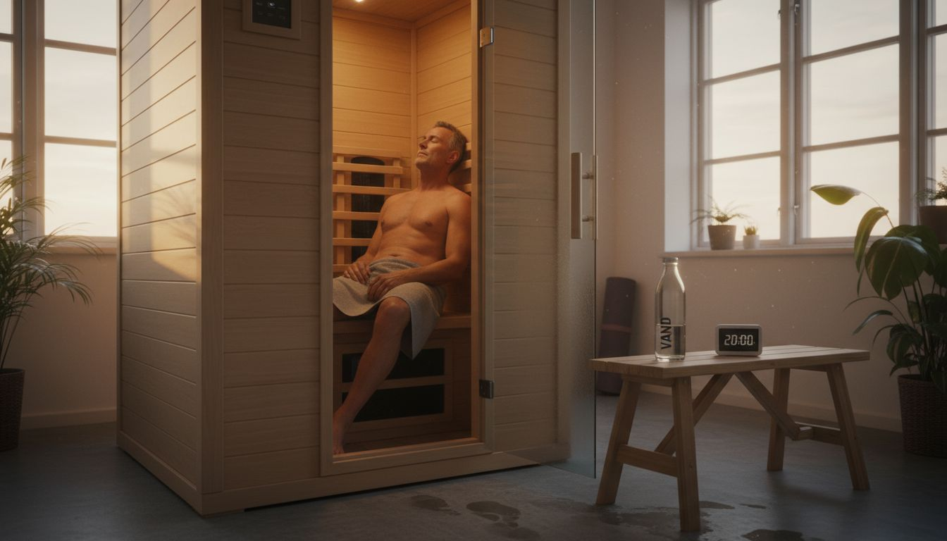 Mand nyder en afslappende stund i sin infrarøde sauna derhjemme
