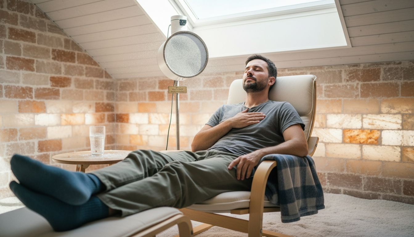 En mand nyder de gavnlige virkninger af at trække vejret i den friske, salte havluft.