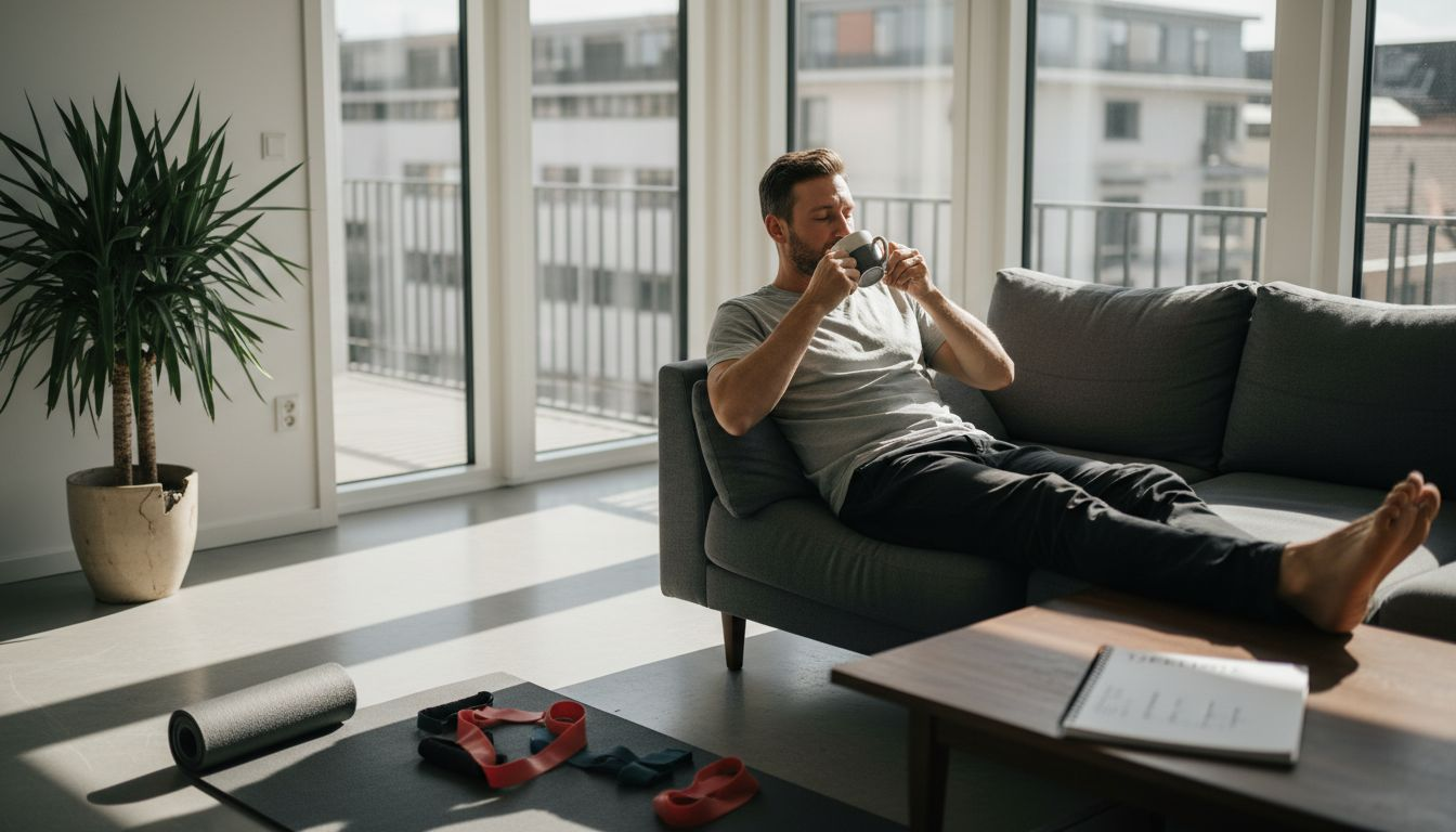 Efter træningen slapper han af og tjekker sin to-do-liste igennem.