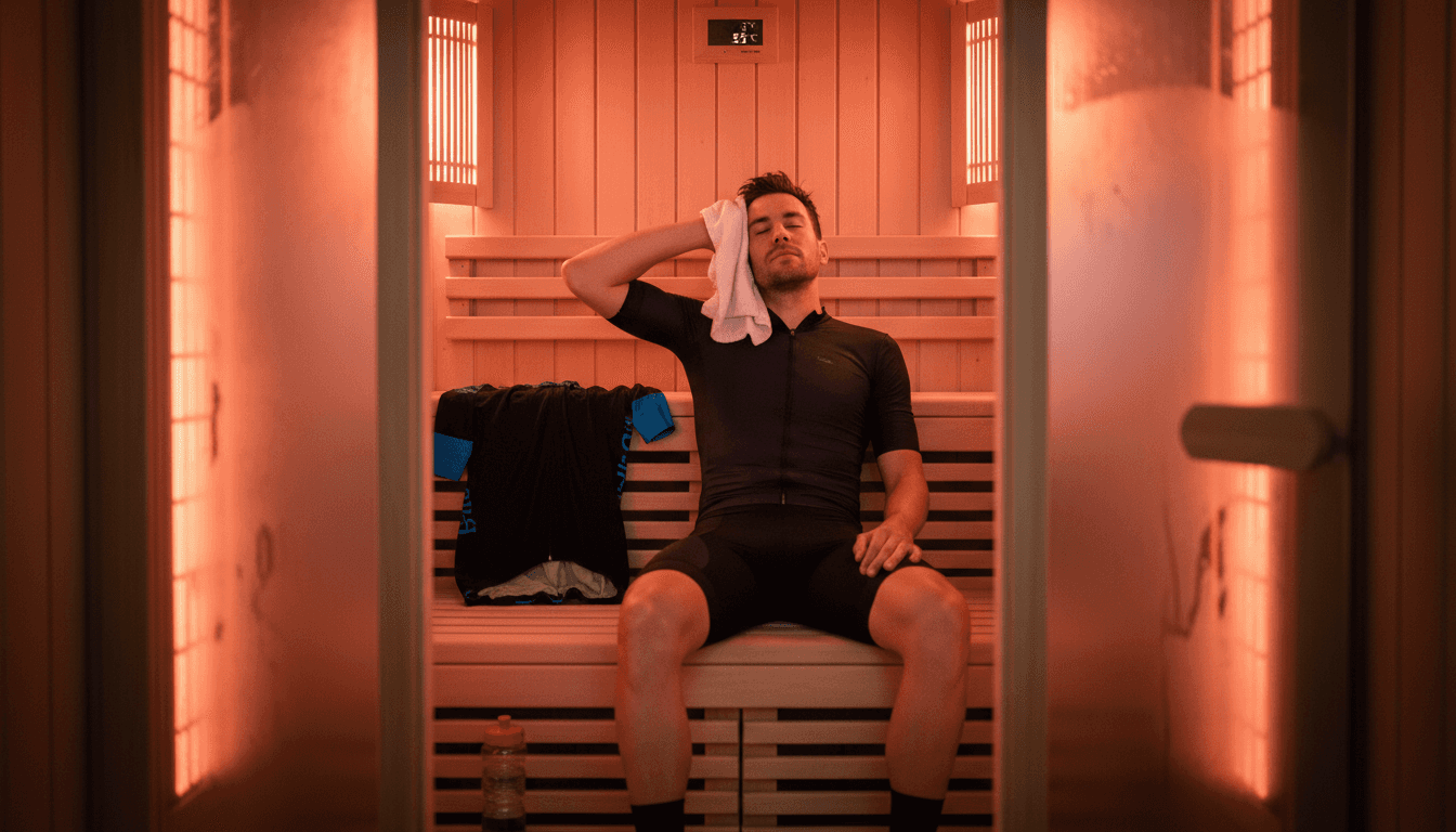 Sportsudøver slapper af og restituerer i en lille infrarød sauna