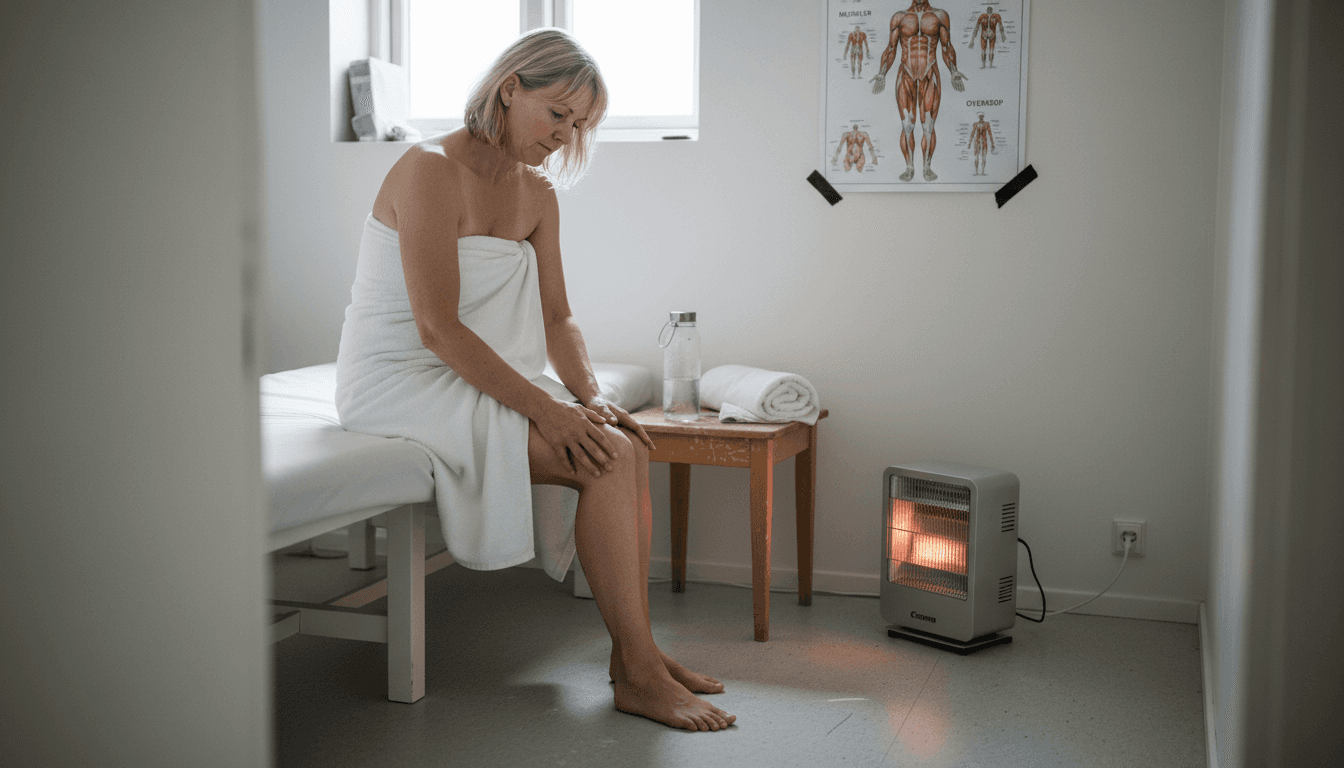 Efter en tur i saunaen giver kvinden sine lår en god omgang massage.