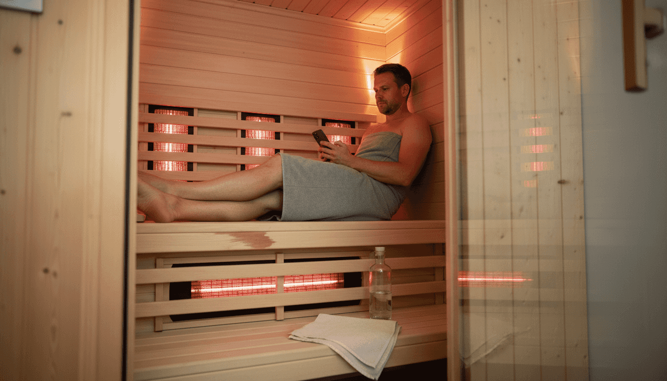 Mand nyder en afslappende stund i en kompakt infrarød sauna