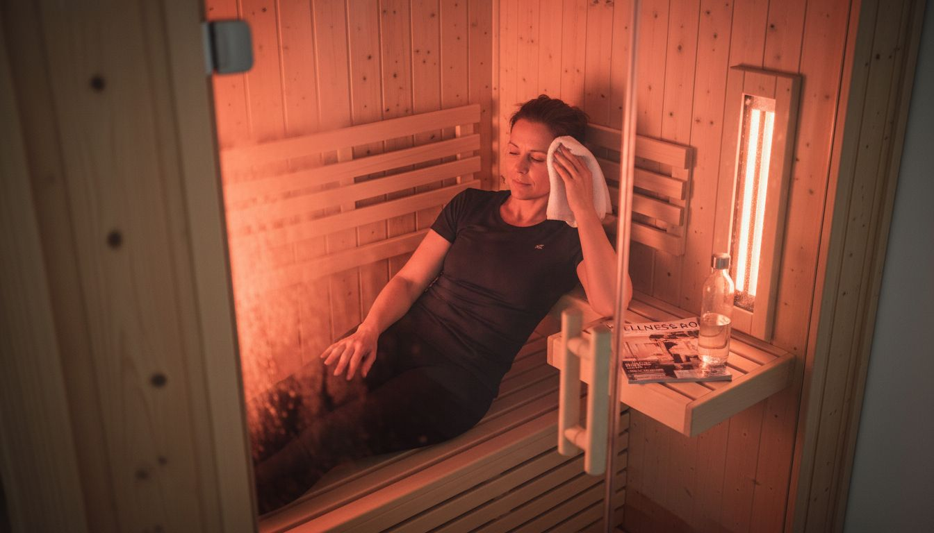 En kvinde nyder en afslappende stund i en kompakt infrarød sauna.