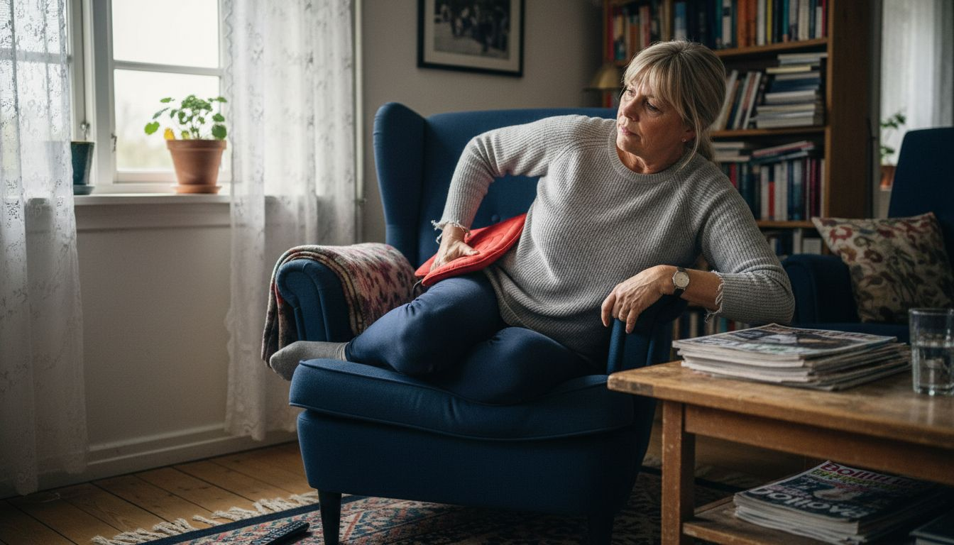 Kvinde slapper af derhjemme med et infrarødt varmetæppe