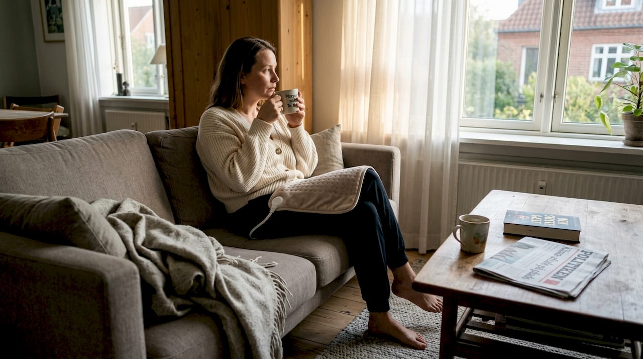 Kvinde slapper af med et infrarødt varmepude