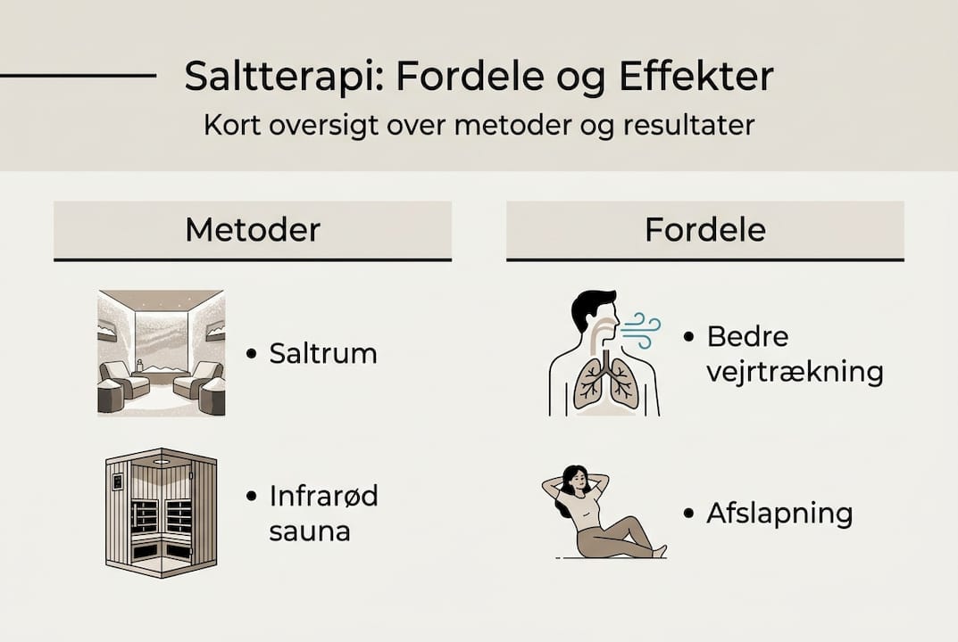 Grafisk oversigt over forskellige former for saltterapi og deres virkninger