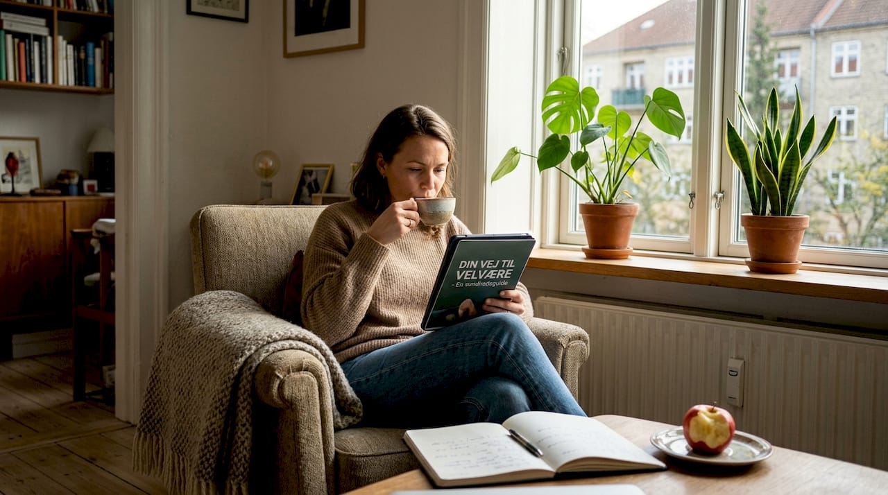 Kvinde lægger en plan for sin egen velvære-rutine derhjemme