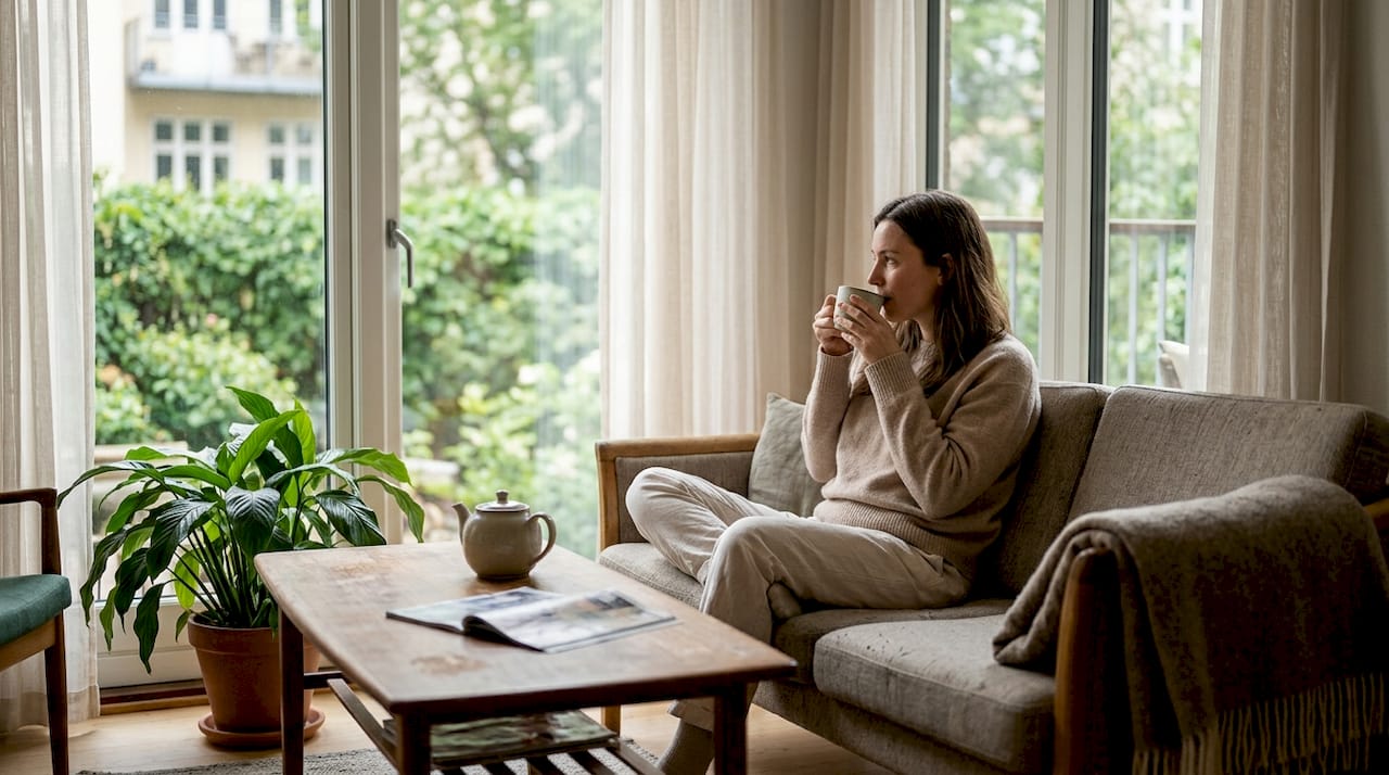 Kvinde nyder en afslappende stund i loungen på et wellness-spa i København