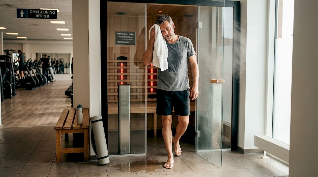 Mand efter en tur i infrarød sauna