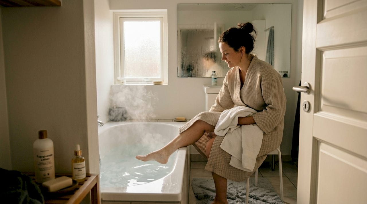 En kvinde glider stille ned i vandet for at slappe af og nyde øjeblikket.